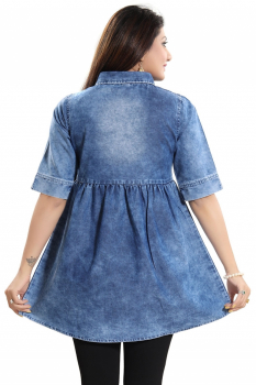 Dashing Dream Denim Short Frock Style Tunic Top For Women